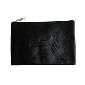 Mugler Black Pebbled Bow Embossed Zip Clutch / Makeup Bag